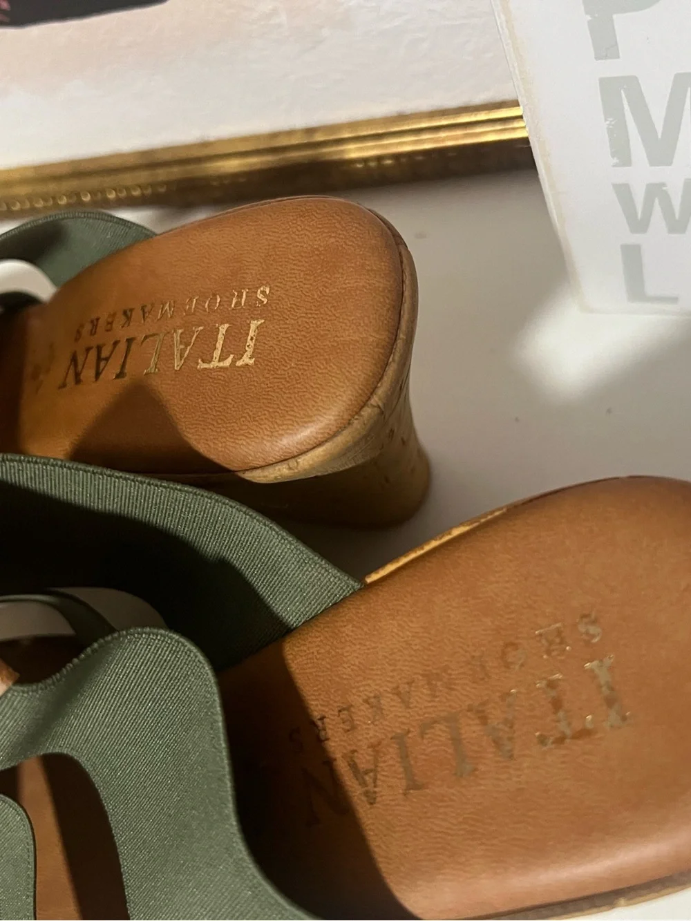 Italian Shoemakers Olive Green and Tan Wedge Sandals
